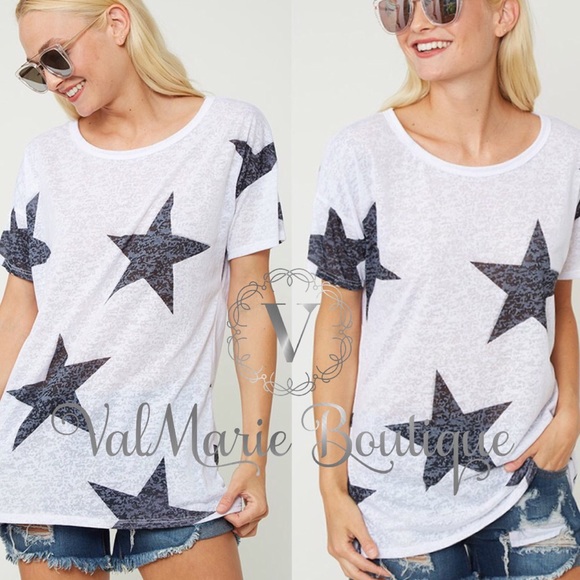 LAST 1! white burnout star print T-shirt - Picture 4 of 4